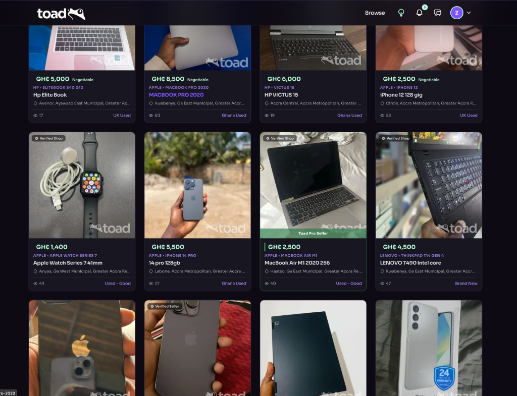toad Verified Listings Grid